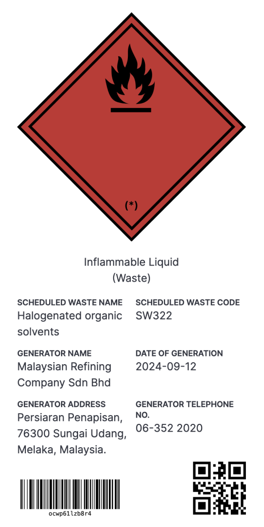 Scheduled Waste Label